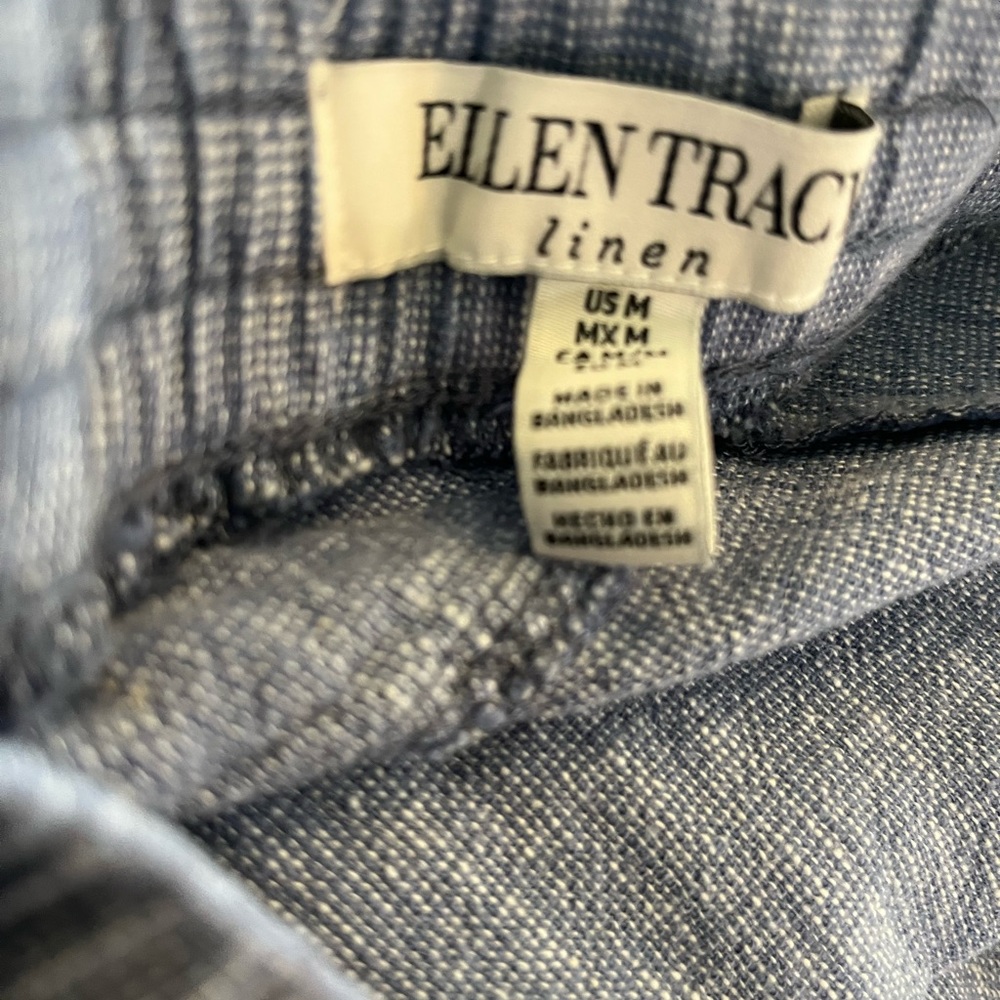 ELLEN TRACY BLUE CHAMBRAY STYLE LINEN BLEND DRAWSTRING WAIST JOGGER PANT - Picture 11 of 12
